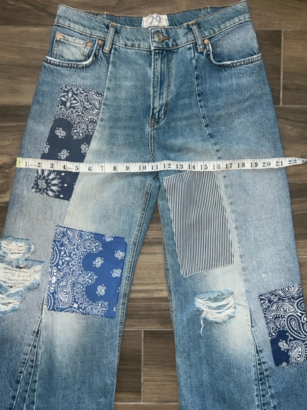 Free People Heart Of Gold Wide Leg Patch Jeans 29 - Picture 12 of 17